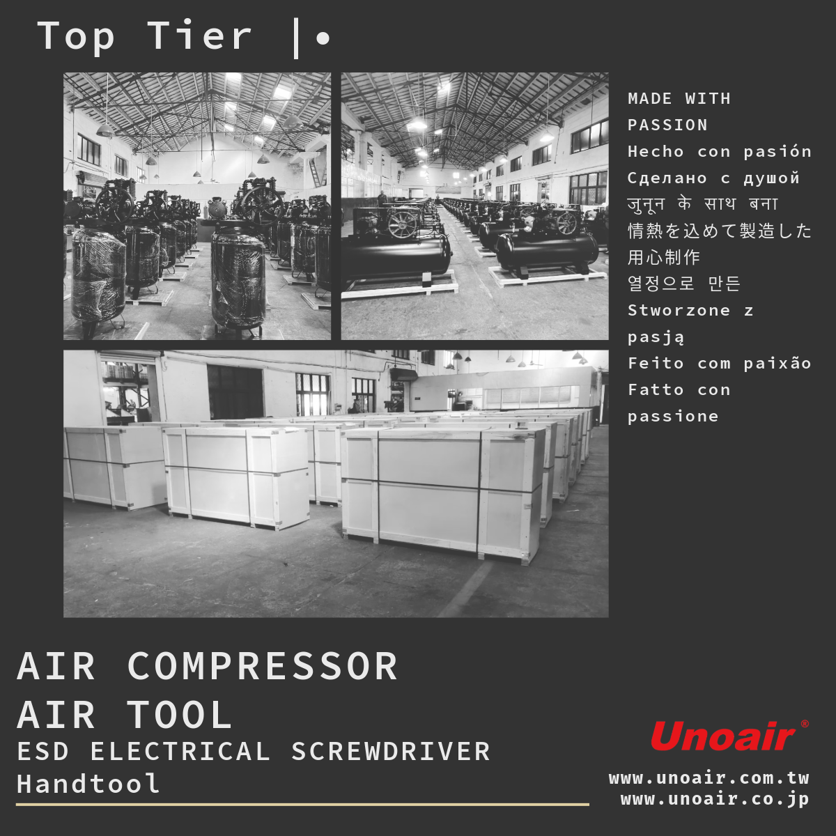 unoair compressor air pneumatic tool manufacturer snapon snap-on shinano Chicago Pneumatic Dewalt Ingersoll Rand Matco Aircat Metabo